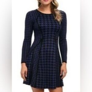 Blue and Black Houndstooth Calvin Klein Sweater Dress